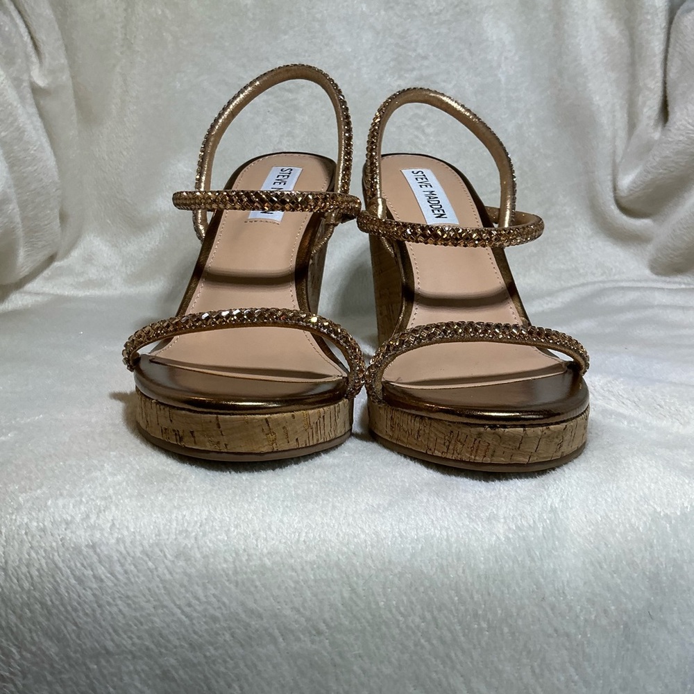 NEW Steve Madden “Udell” Gold Morgan Platform Wedge Sandals NWT - Picture 6 of 9